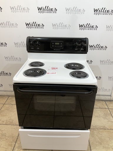 [99858] Frigidaire Used Electric Stove 220volts (40/50 AMP) 30inches {no cord} (White/Black) 