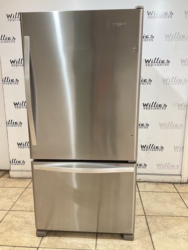 [99872] Whirlpool Used Refrigerator Top and Bottom Mount 33x69 1/2” (Stainless Steel)