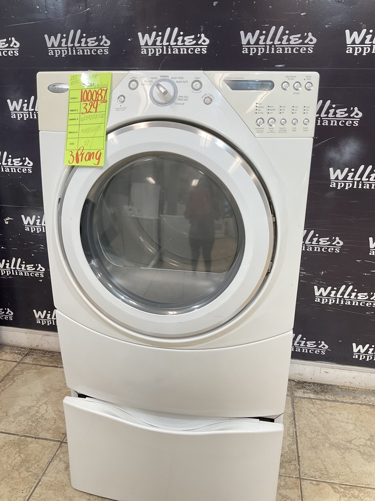 Whirlpool Used Electric Dryer 220volts (30 AMP) 27inches {3 prong} ( White) 