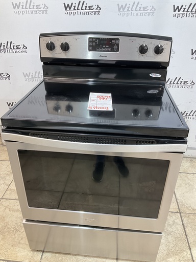 [100091] Amana Used Electric Stove 220volts (40/50 AMP) 30inches {4 prong} (Stainless steel) 
