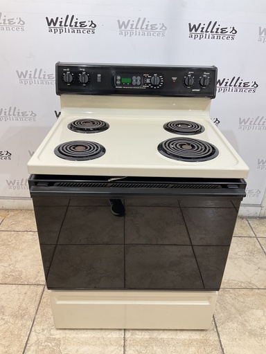 [100458] Hotpoint Used Electric Stove 220volts (40/50 AMP) 30inches {no cord} (Bisque/Black)