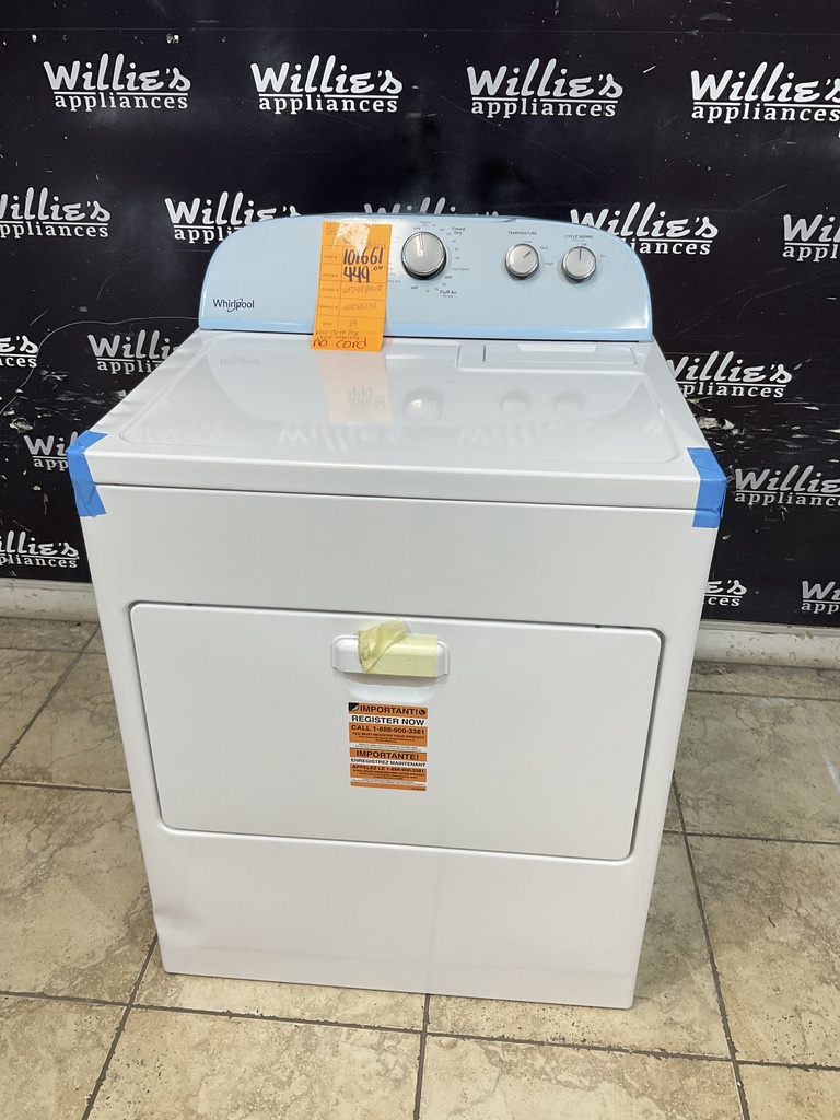 Whirlpool New Open Box Electric Dryer 220volts (30 AMP) 29inches {no cord} (White) 