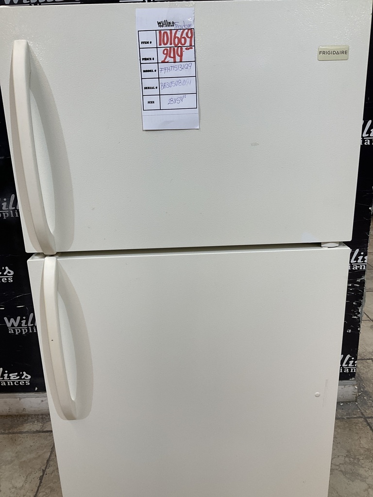 Frigidaire Used Refrigerator Top And Bottom 28 x 59 1/2 (Bisque) 