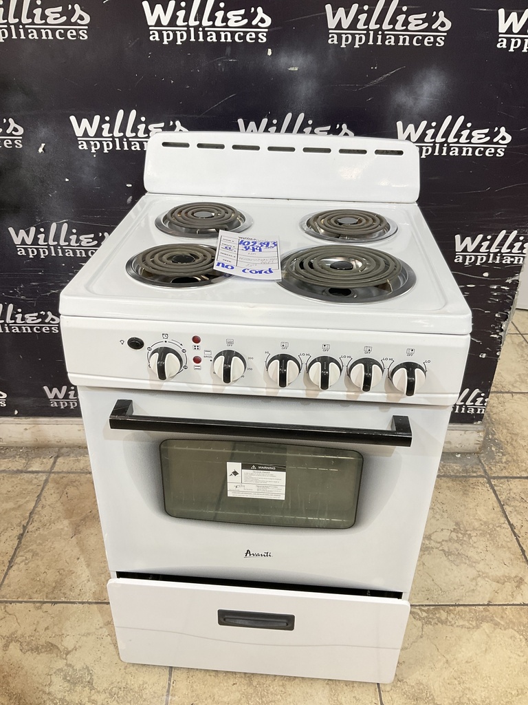 Avanti Used Electric Stove 220volts (40/50 AMP) 23 1/2” {no cord} (White)