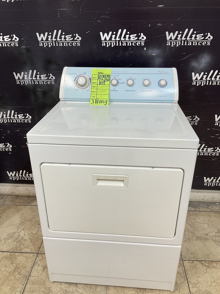 Whirlpool Used Electric Dryer 220volts (30 AMP) 27inches {3 prong} (White) 