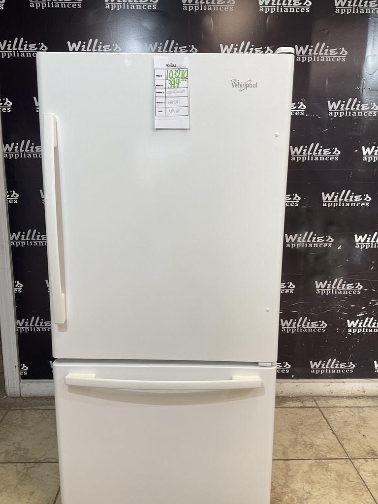 Whirlpool Used Refrigerator Top and Bottom Mount 32 1/2” x 69 1/2” (White)