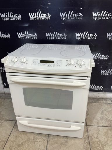 [103769] Ge Used Electric Stove 30inches {4 prong} (Bisque) 