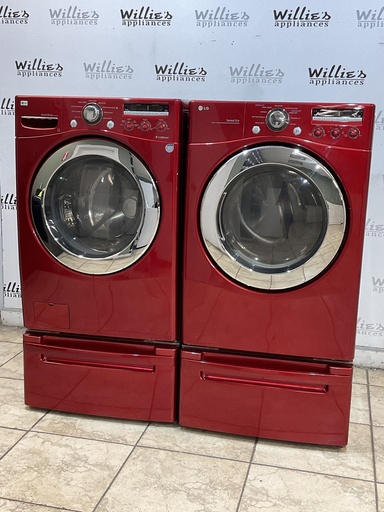 [103920] Lg Used Electric Set Washer/Dryer Front-load 220volts (30 AMP) 27inches {no cord} (Red) 