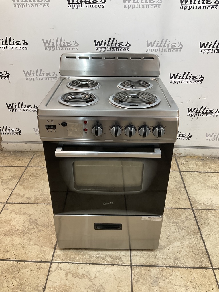 Avanti Used Electric Stove 220 volts(40/50 AMP) 23 1/2” {no cord} (Stainless steel) 