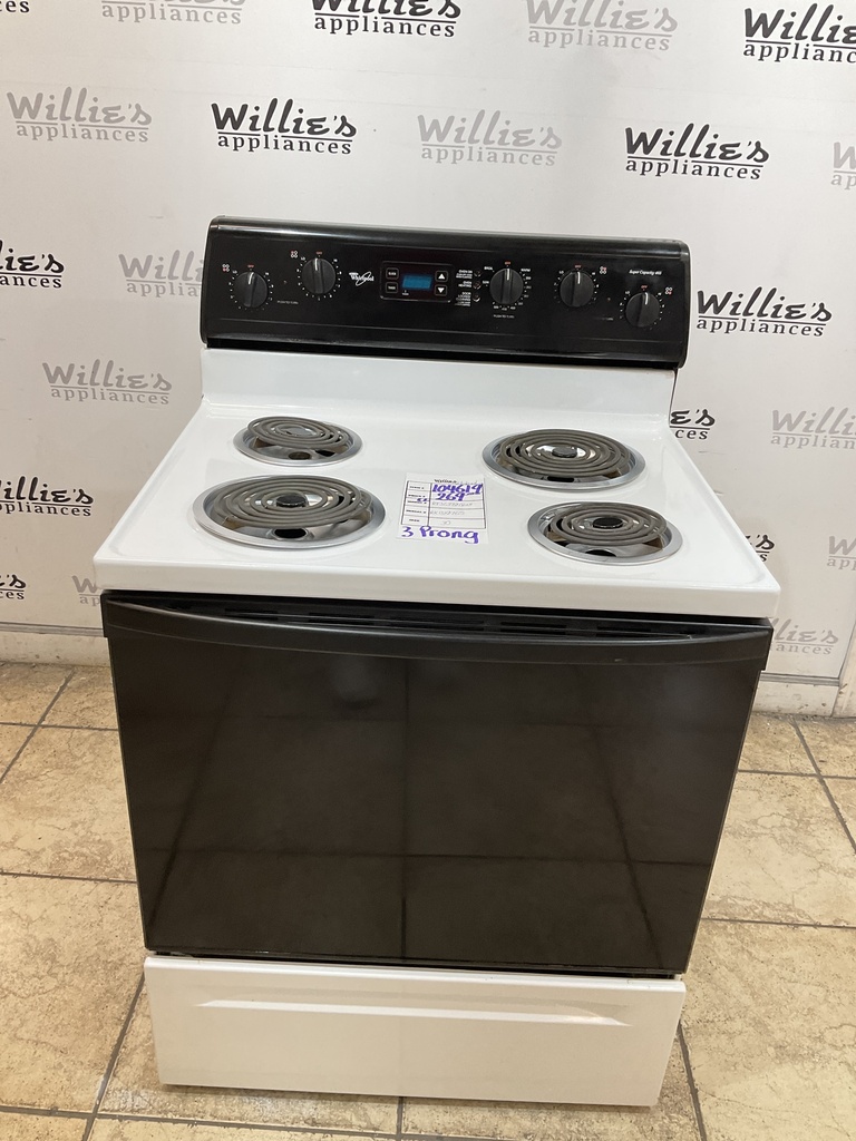 Whirlpool Used Electric Stove 30inches (40/50 AMP) 30inches {3 prong} (White/Black) 