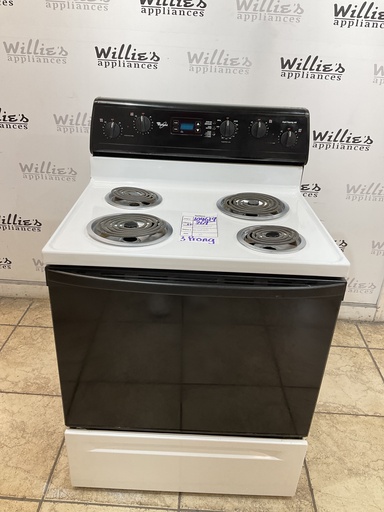 [104619] Whirlpool Used Electric Stove 30inches (40/50 AMP) 30inches {3 prong} (White/Black) 