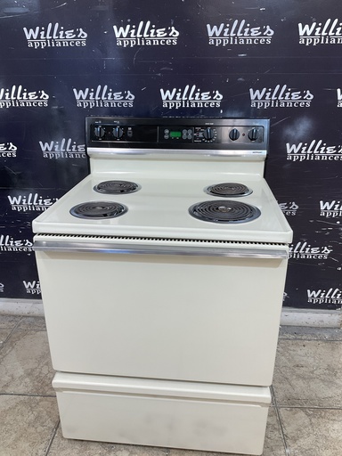 [105467] Hotpoint Used Electric Stove 220volts (40/50 AMP) 30inches {no cord} (Bisque/Black) 