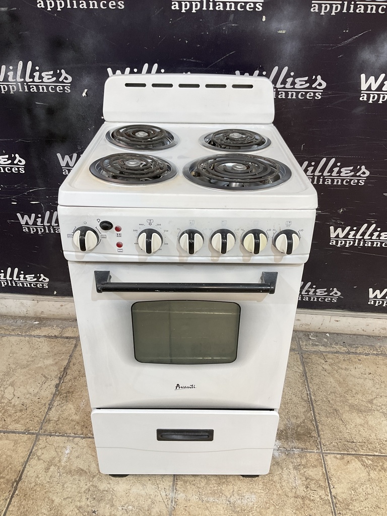 Avanti Used Electric Stove 220volts (40/50 AMP) 19 1/2” inches {no cord} (white) 